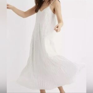 Aerie White Metallic Silver Striped V-Neck Spaghetti Strap Maxi Dress Sz XS